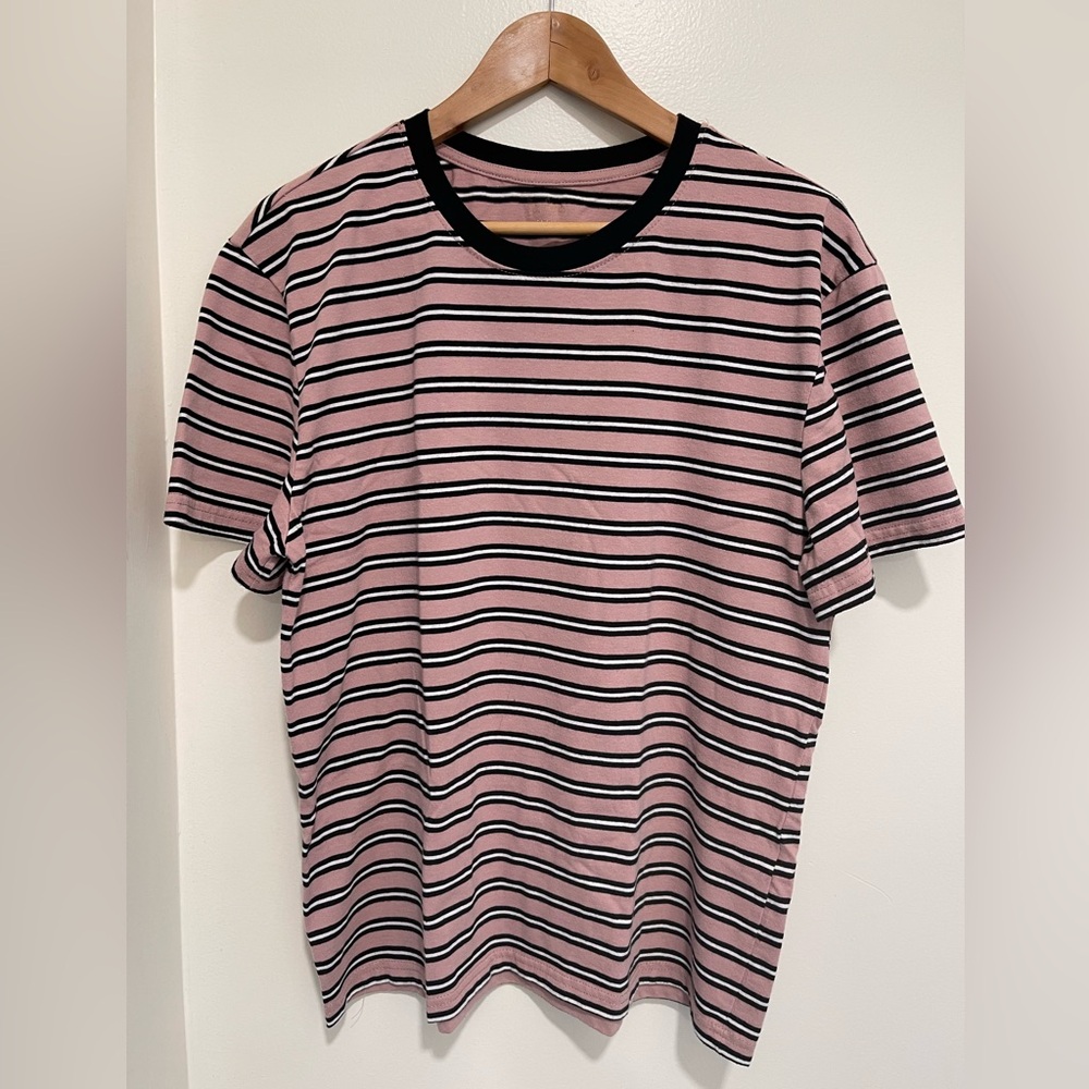 PacSun Striped Pink and Black Crewneck Short-Sleeve T-Shirt